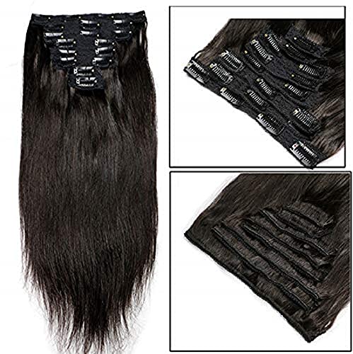 Brazilian Remy Human Hair Clip-in Extensions 28 Inch 150g - Silky Straight Full Head Hair Weft in Darkest Brown (2 Pack) for Length & Volume - Perfect for Parties, Weddings & Everyday Styling