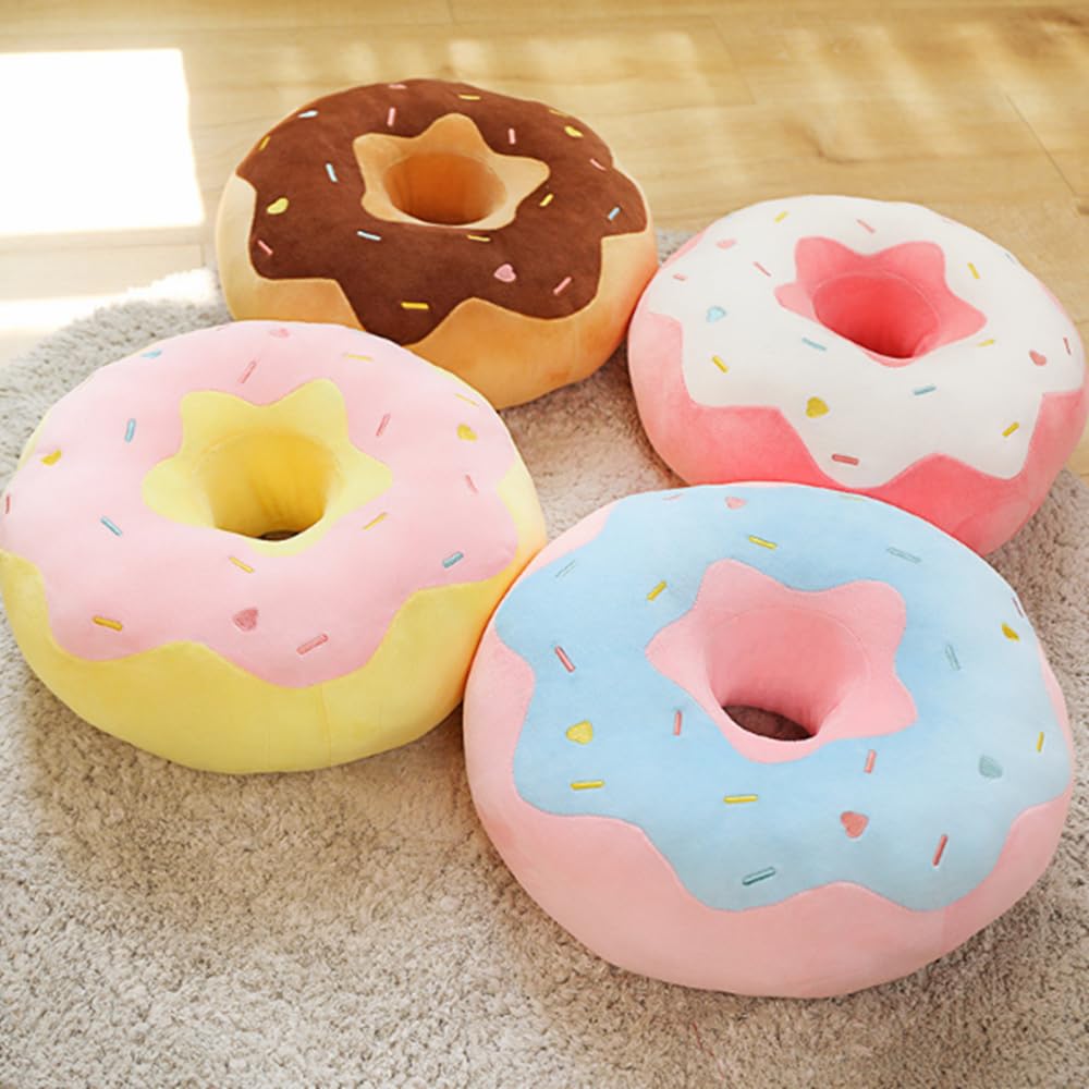 YUDONG 15-Inch Round Donut Pillow - Soft Plush Cushion for Couch, Chair, Floor & Sofa - Funny Food-Shaped Stuffed Decor (White & Pink) | Perfect for Home Decor, Kids Room, Office & Lounge Relaxation
