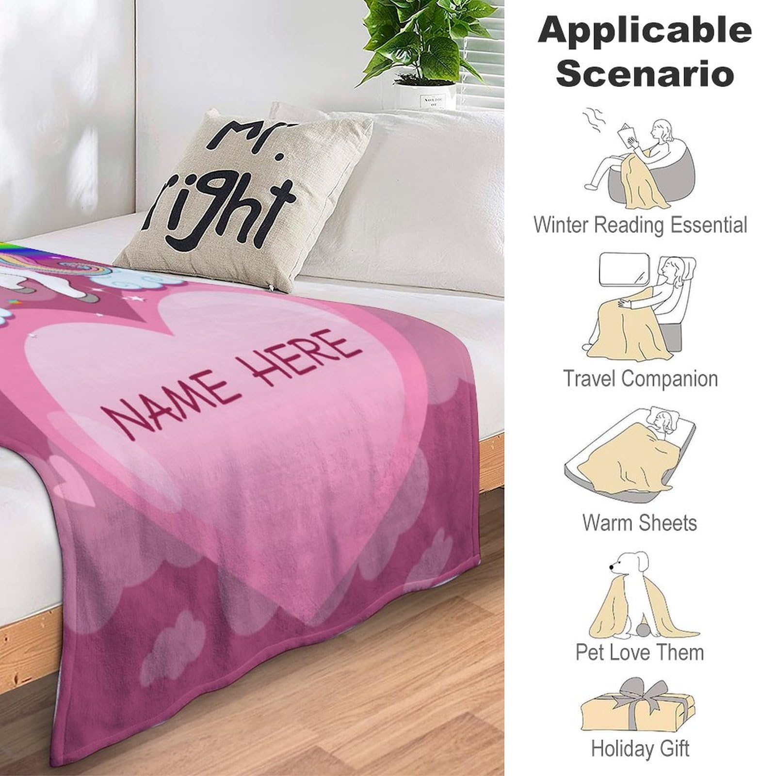 **Personalized Unicorn Throw Blanket for Girls - Custom Name Baby Blanket for Toddlers, Kids & Women - Soft Cozy Gift for Birthday, Christmas & Nursery Decor**