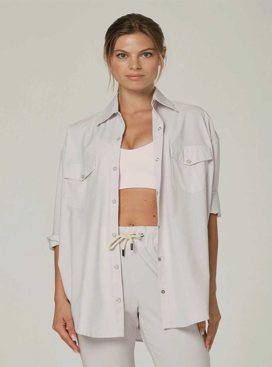 925 Sterling Silver Fit Women's Black Tie Button Down Long Sleeve Shirt - Rose Water Off White | Office Wear, Business Casual & Formal Occasions