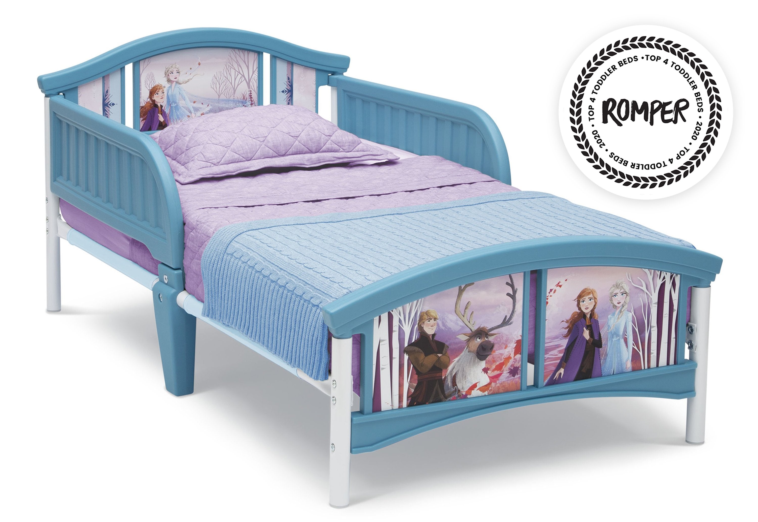 Frozen 2 Disney Princess Plastic Toddler Bed for Girls - Kids Small Bed for Nursery, Bedroom, or Playroom - Perfect for Disney Fans & Sleepovers
