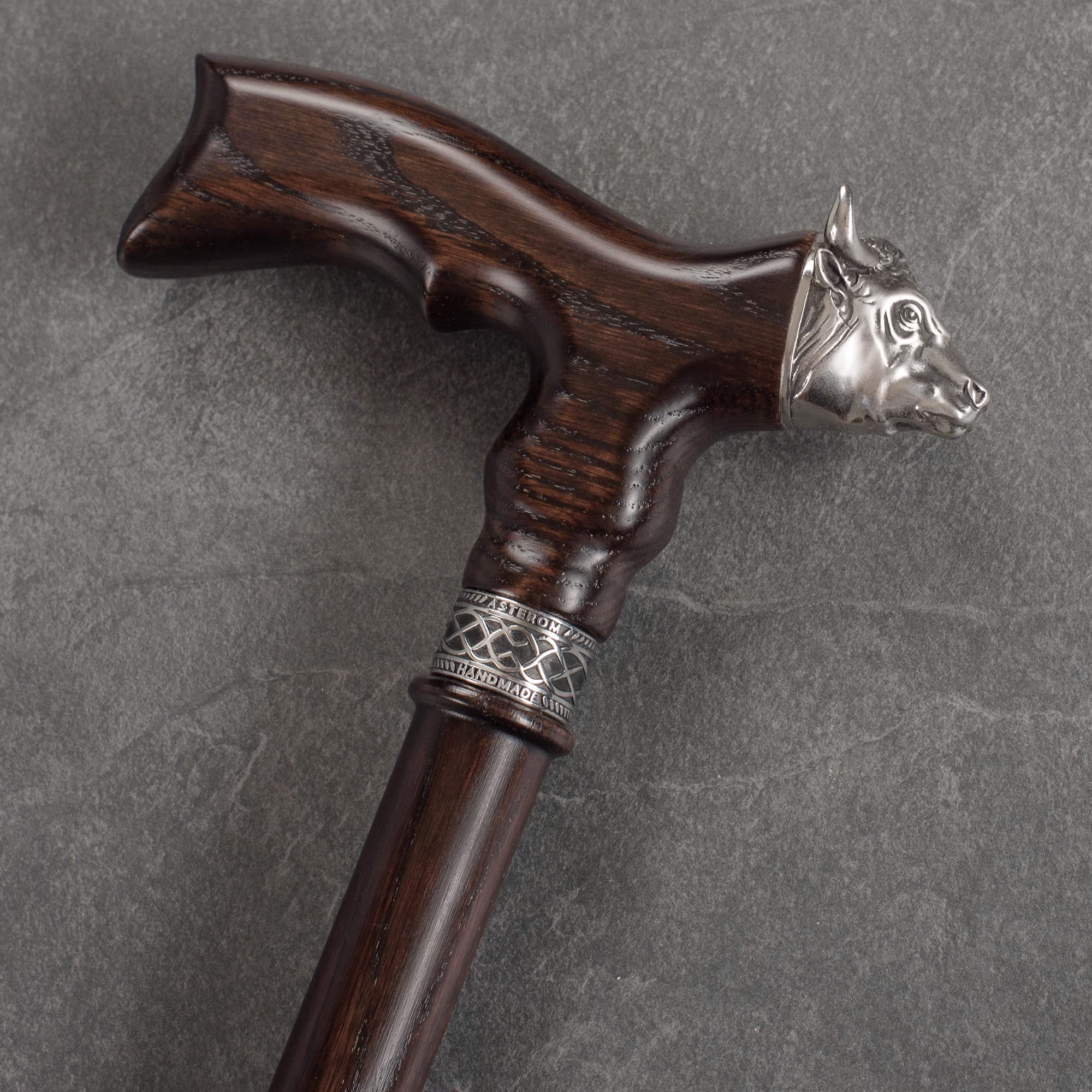 Stylish Handmade Wooden Walking Cane for Men - Bull Head Design - Fashionable Designer Walking Stick for Seniors & Adults - Perfect for Hiking, Travel & Daily Support
