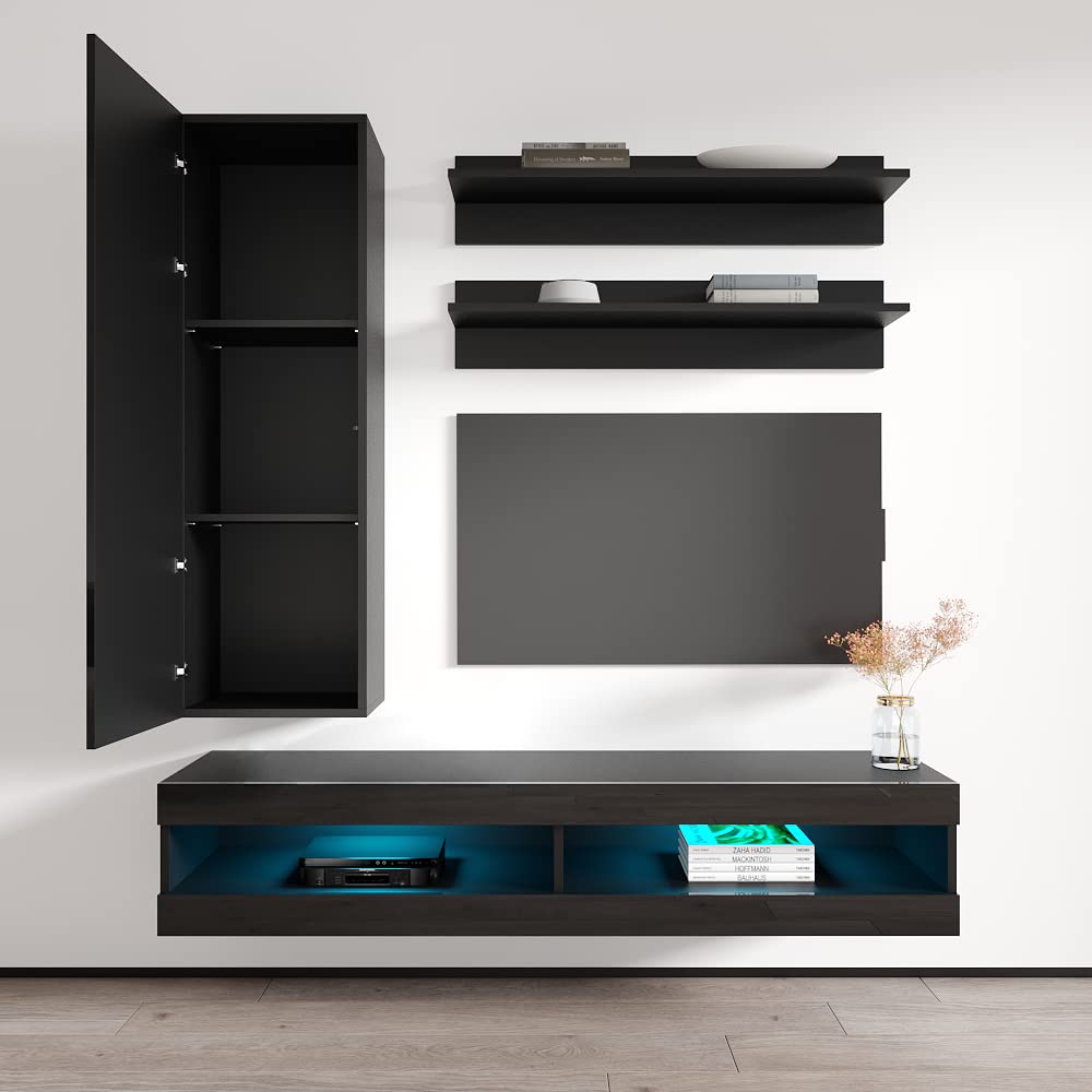 Modern Floating TV Stand with Storage & LED Lights - Wall-Mounted Entertainment Center for Bedroom & Living Room - 34