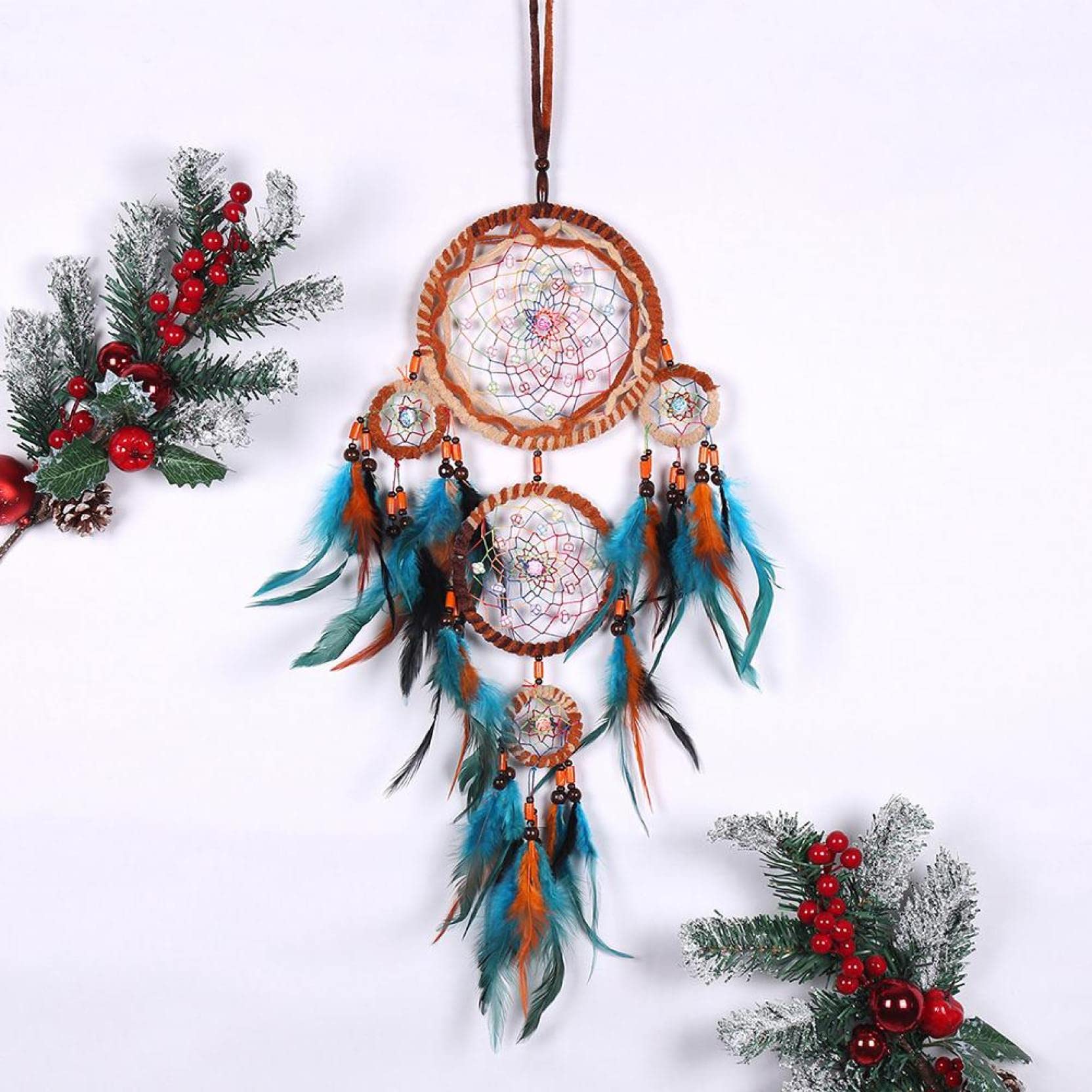 Handmade Feather Dream Catcher Wind Chime - Boho Wall Hanging Decor for Bedroom, Nursery & Living Room | Spiritual Gift for Women, Housewarming Present | Meditation Room & Yoga Studio Decoration