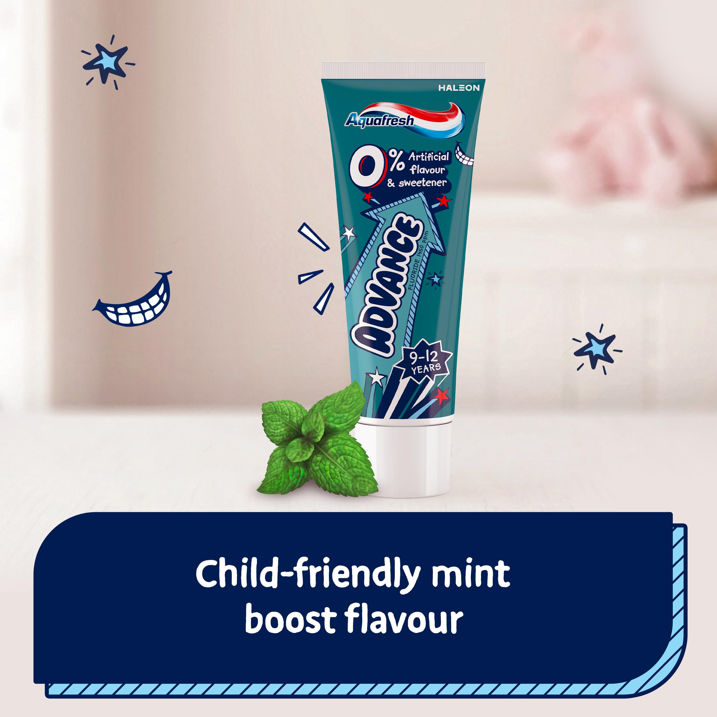 Aquafresh Advance 9-12 Kids Toothpaste for Big Kids - Lasting Protection for New Permanent Teeth, 75ml Tube - Gentle Fluoride Toothpaste for Tweens Transitioning to Adult Teeth | Perfect for School & Sleepovers