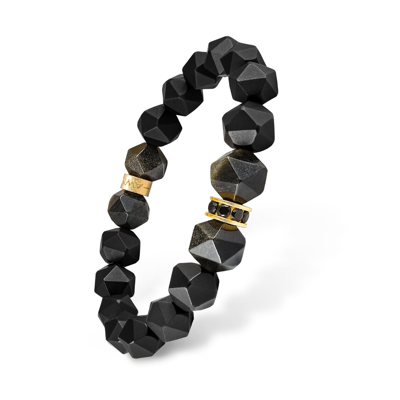 Men's Beaded Bracelet with Tiger Eye, Onyx & Obsidian Natural Gemstones (10mm) - Premium Sterling Silver Protection Charm, Handmade Stretch Bracelet Gift for Men (5.9''-8'') - Perfect for Yoga, Meditation & Spiritual Healing