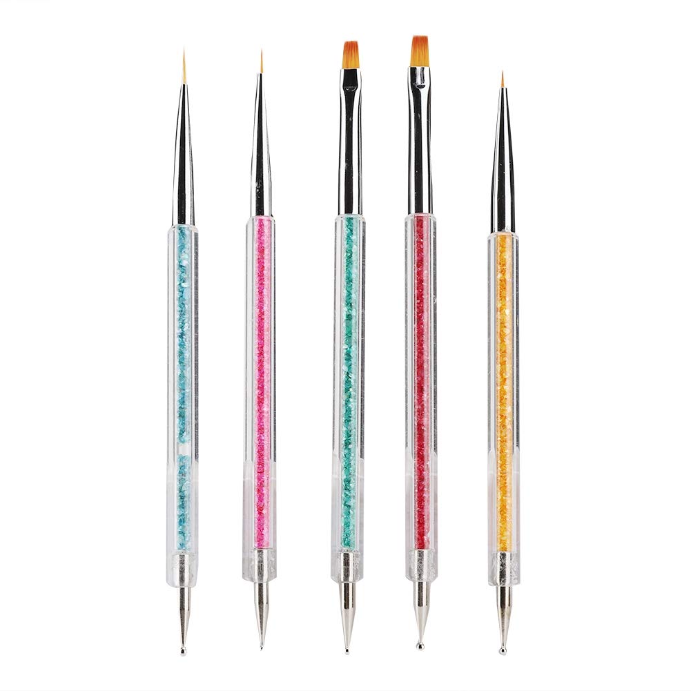 5Pcs Professional Nail Art Brush Set with Liner Brush & Dotting Pens - Perfect for Home Manicures & Salon Nail Designs - Ideal for Gel Polish, Acrylic Nails & Nail Art Decoration