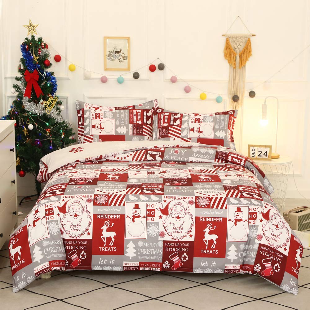 Suncloris Christmas Elk Cabin Duvet Cover Set - Xmas Lodge Plaid Patchwork Bedding with Zipper Closure - Includes Duvet Cover & Pillowcases (No Comforter) - Twin Size - Perfect for Holiday Guest Rooms & Cozy Winter Bedrooms