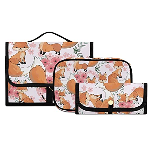 Cute Baby Fox Hanging Toiletry Bag Set - 3 PCS Clear Travel Makeup Organizer for Women & Men | Portable Cosmetic Storage for Bathroom, Gym, Camping & Vacation