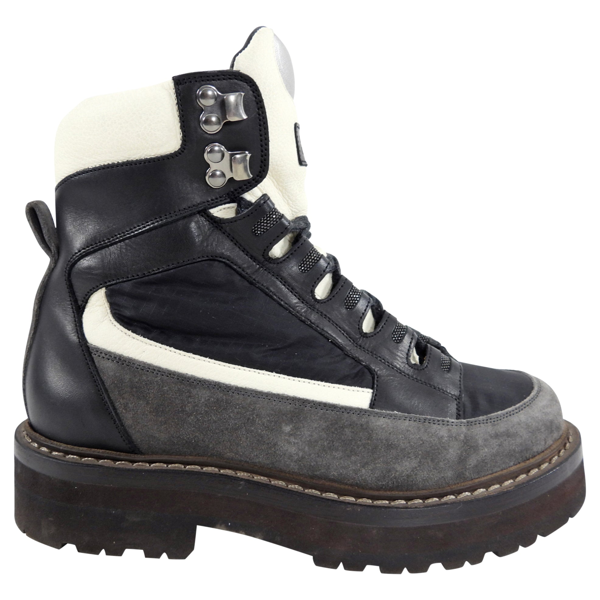 Brunello Cucinelli Women's Black & Grey Leather Suede Ankle Boots Size 36.5 - Stylish Winter Fashion for Casual Outings & Office Wear