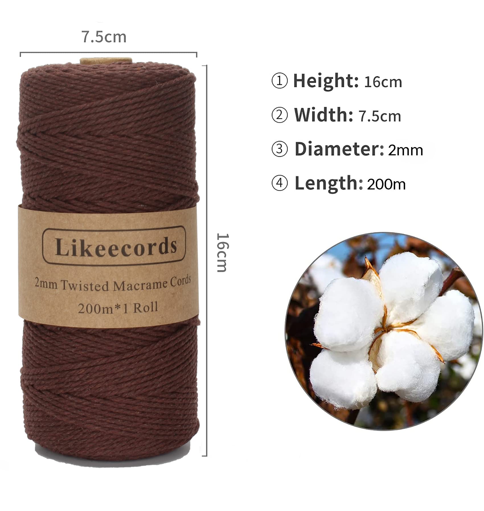 2mm x 219yd Natural White Cotton Macrame Cord - DIY Knitting, Plant Hangers, Christmas & Wedding Decor | Perfect for Handmade Crafts, Wall Hangings & Boho Home Decor