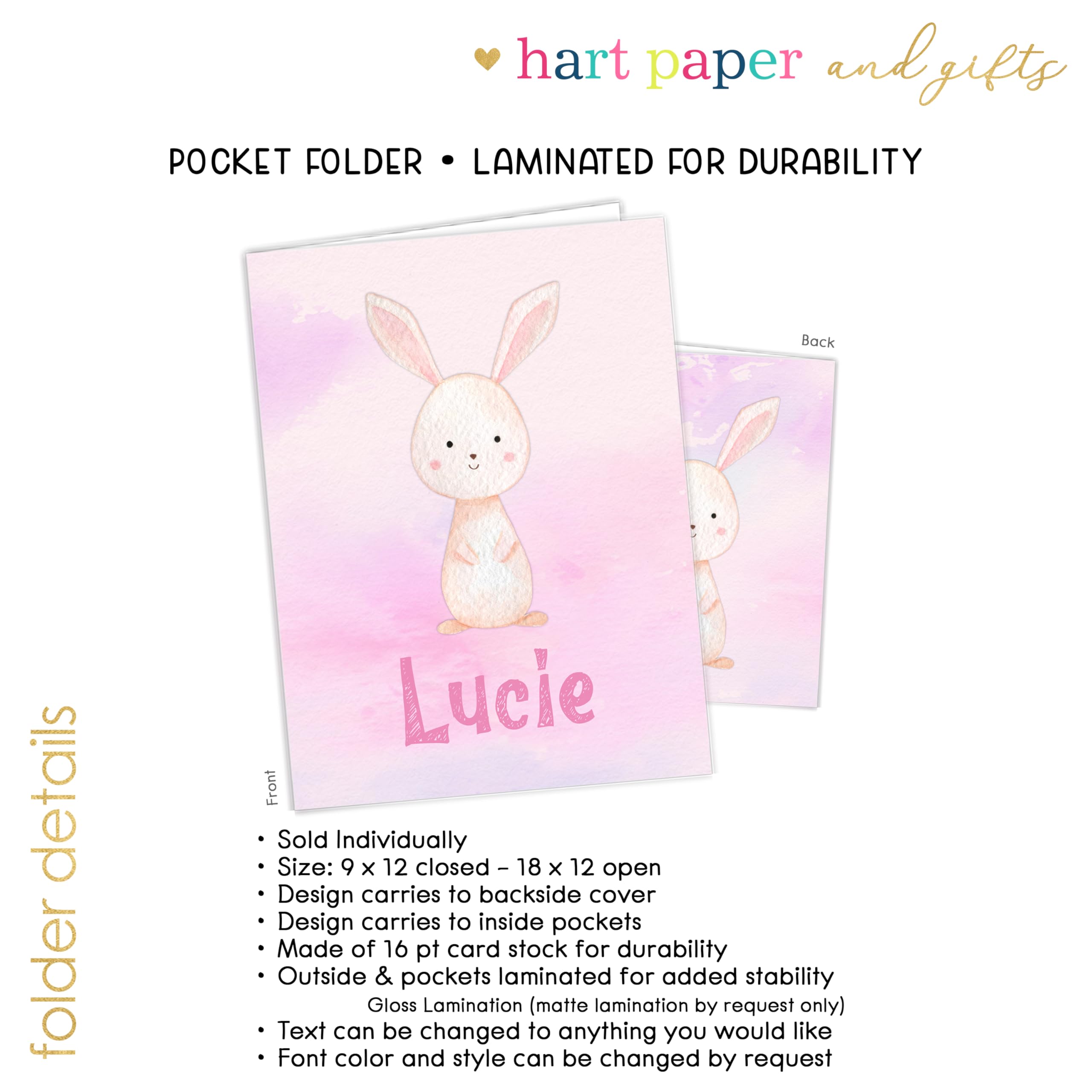 Custom Personalized Bunny Rabbit Pocket Folder - Cute Gift for Back to School, Teacher Office Supplies, Birthday Present for Girls, Boys, Adults & Kids | Perfect for School Organization, Work Documents & Party Favors