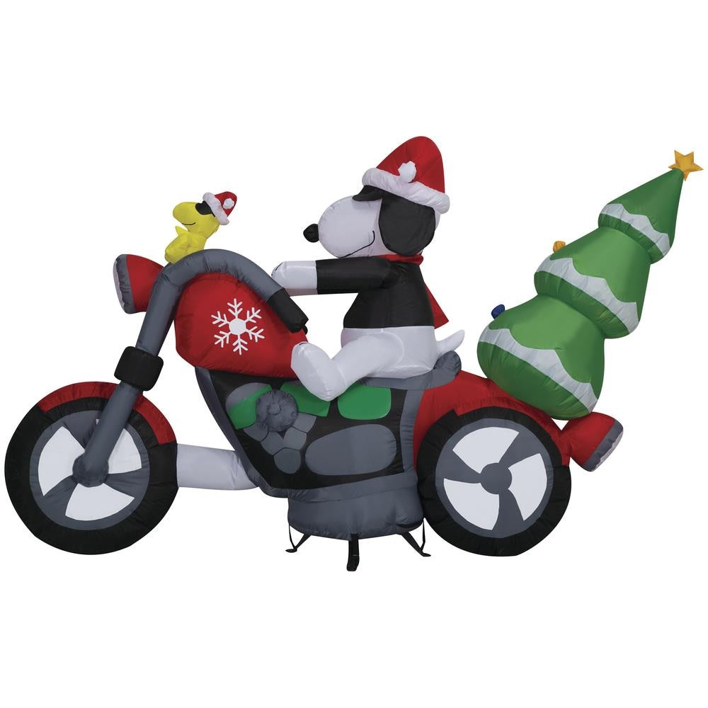 7' Airblown® Peanuts Snoopy & Woodstock Motorcycle LED Christmas Inflatable Yard Decoration - Outdoor Holiday Decor for Lawn, Garden, and Patio