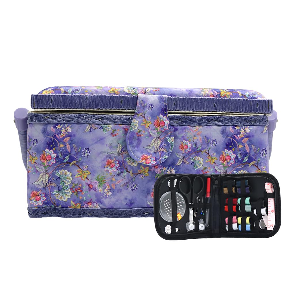 Blue Medium Sewing Box Organizer - Storage for Sewing Supplies & Accessories | Perfect for Craft Rooms, DIY Projects & Tailoring