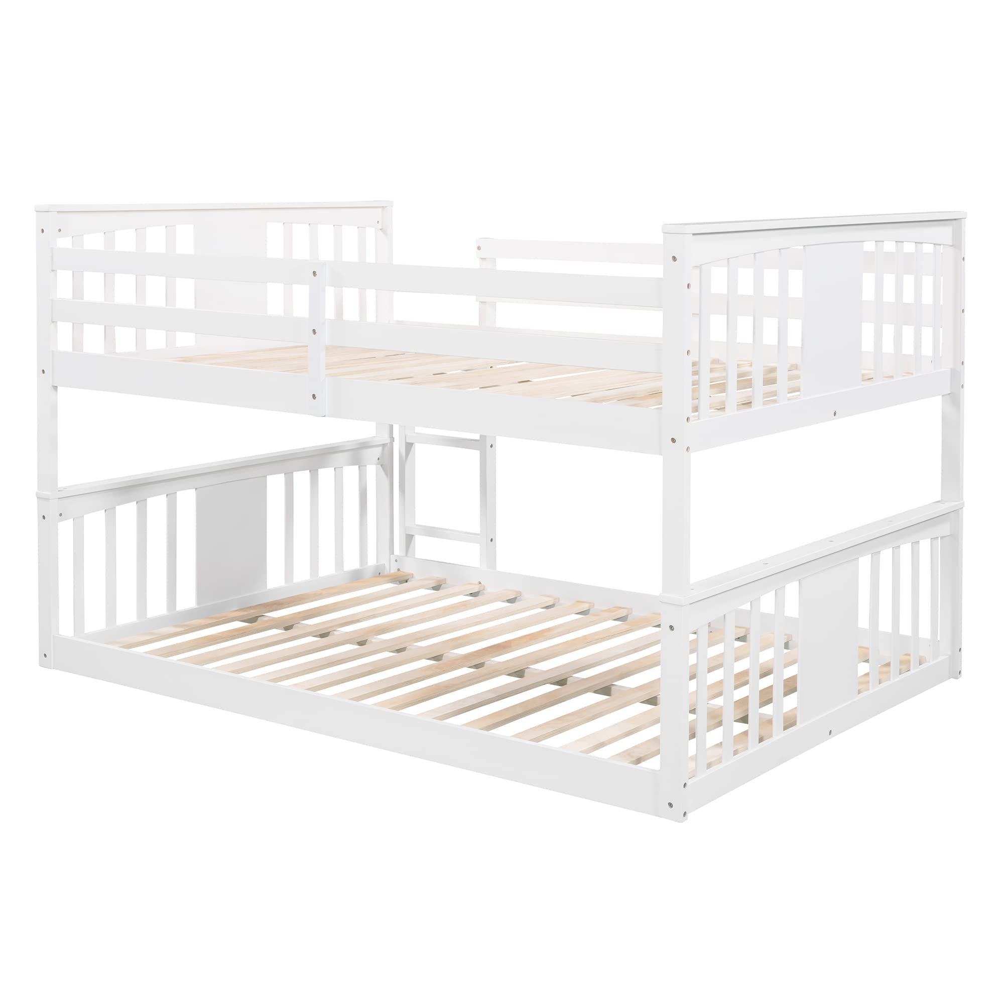 LZ LEISURE ZONE Full Over Full Bunk Bed with Ladder - Solid Wood Low Profile Bunk Bed Frame, No Box Spring Required - Perfect for Kids' Bedroom, Guest Room & Small Spaces (White)