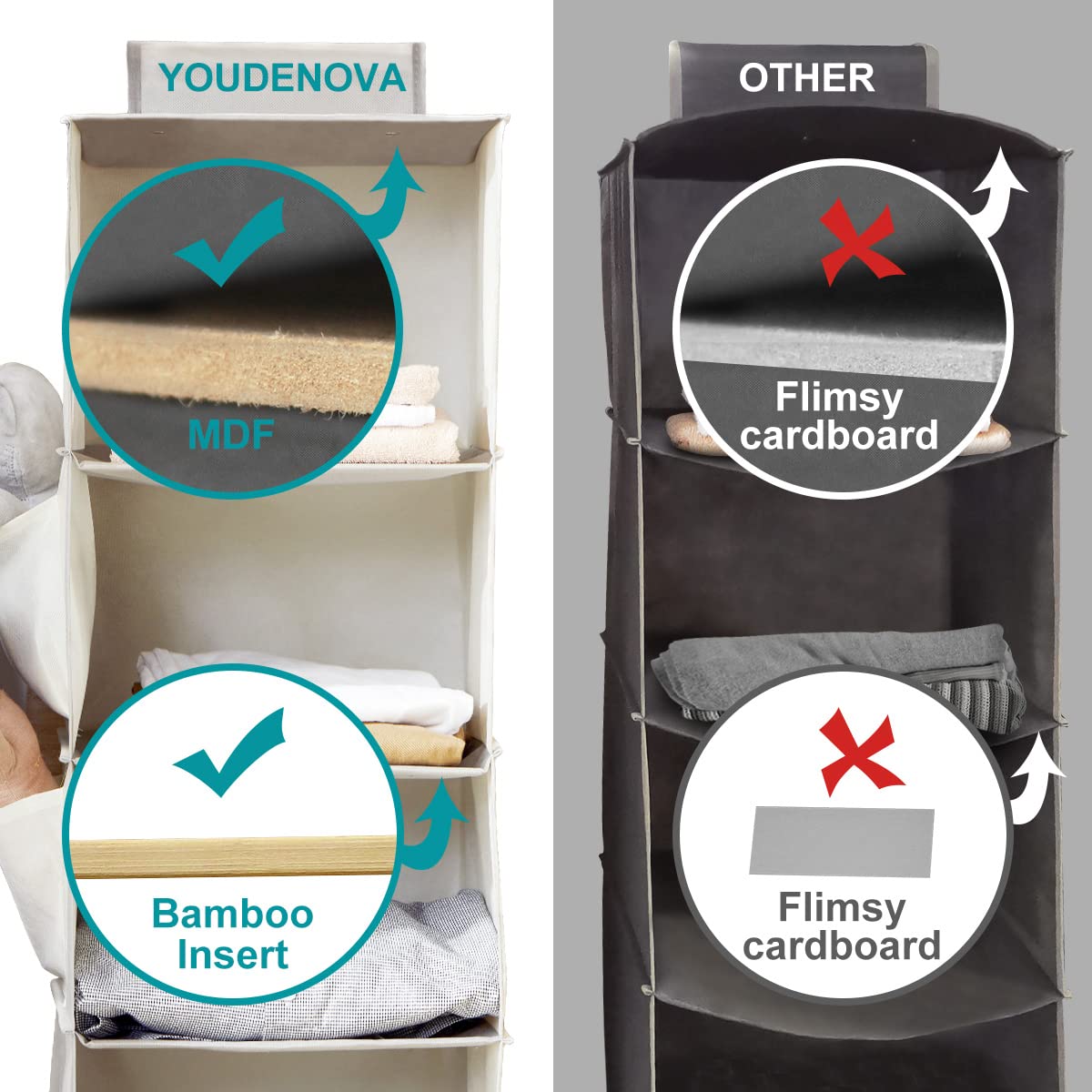 6-Shelf Hanging Closet Organizer & 3-Shelf Storage Shelves - Space Saving Closet Organizer for Bedroom, Bathroom, Nursery - Perfect for Clothes, Shoes, Toys & Accessories Storage