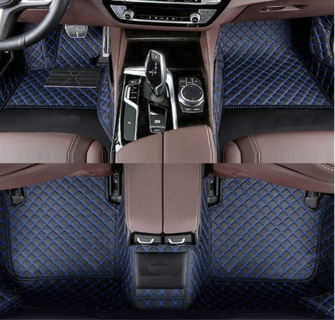 Custom Car Floor Mats for Sedan, SUV & Sports Cars - 99.99% Fit All-Weather Non-Slip Leather Liners (Black/Blue) - Perfect for Daily Commute, Road Trips & Family Protection