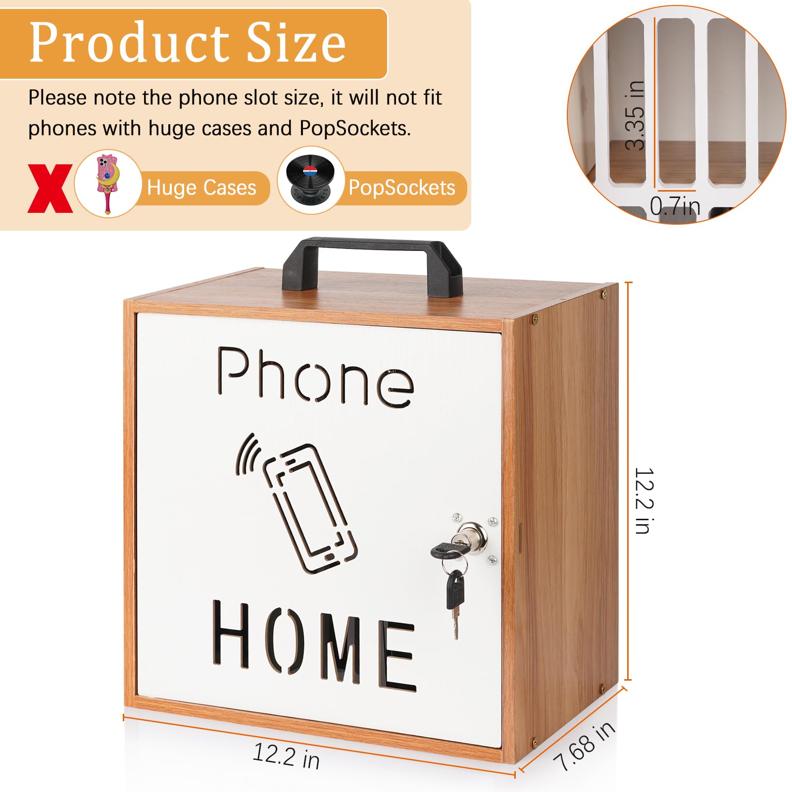 Wooden Cell Phone Storage Cabinet with Lock - 33 Slots for Classroom & Office Organization