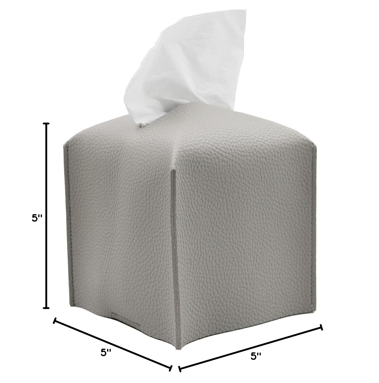 Livelab Square Tissue Box Cover - Modern PU Leather Tissue Holder for Bathroom, Vanity, Office & Car | 5x5x5 Inches | Pastel Grey | Stylish Home & Office Decor