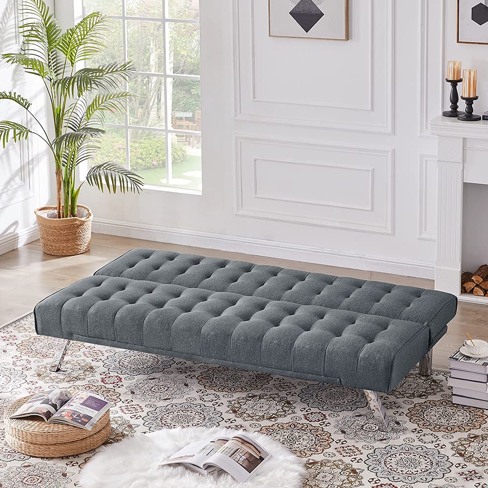 Convertible Futon Sofa Bed - Upholstered Folding Sleeper Recliner Chair for Small Spaces, Living Room & Guest Room (Light Grey) | Perfect for Apartments, Dorms & Home Offices