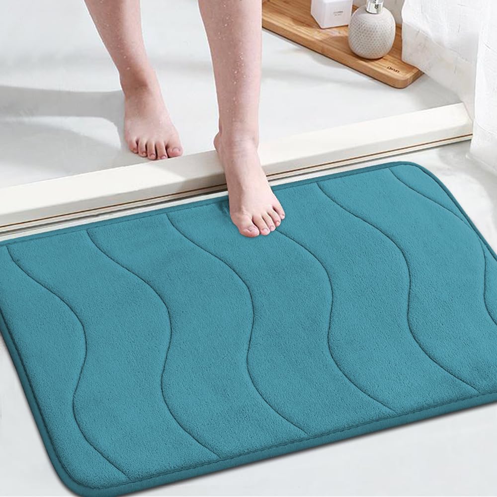Premium Flamingo Print Memory Foam Bath Mat - Super Absorbent Non-Slip Quick Dry Shower Rug for Bathroom (24x36 Inches, Dark Teal) - Soft & Comfortable Floor Mat for Kids & Adults - Perfect for Bathroom, Shower, Spa & Poolside Use