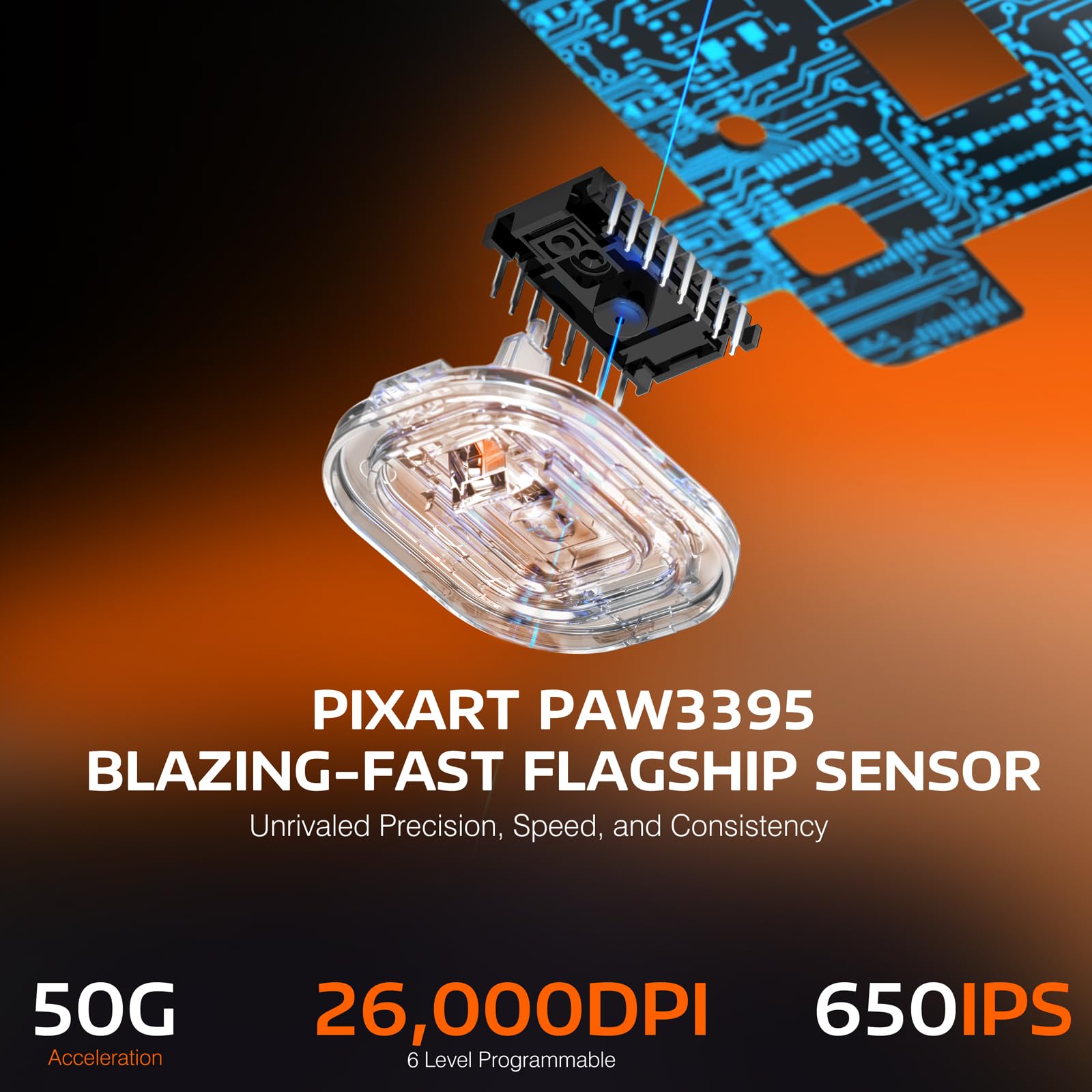 ATTACK SHARK X3 Wireless Gaming Mouse - 49g Lightweight Ergonomic Design, PAW3395 Sensor with 26K DPI, 200-Hour Battery, Triple Mode Connectivity, 7 Programmable Buttons - Perfect for PC, Laptop, Mac Gaming (Orange) - Ideal for FPS, MOBA, Esports & Office Work