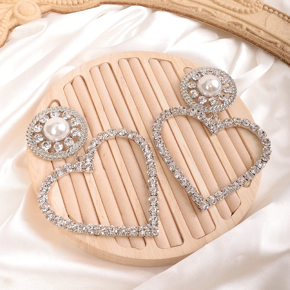 Wiwpar Large Rhinestone Heart Hoop Earrings for Women - Silver Love Heart Drop Earrings | Perfect for Valentine's Day, Date Night & Special Occasions