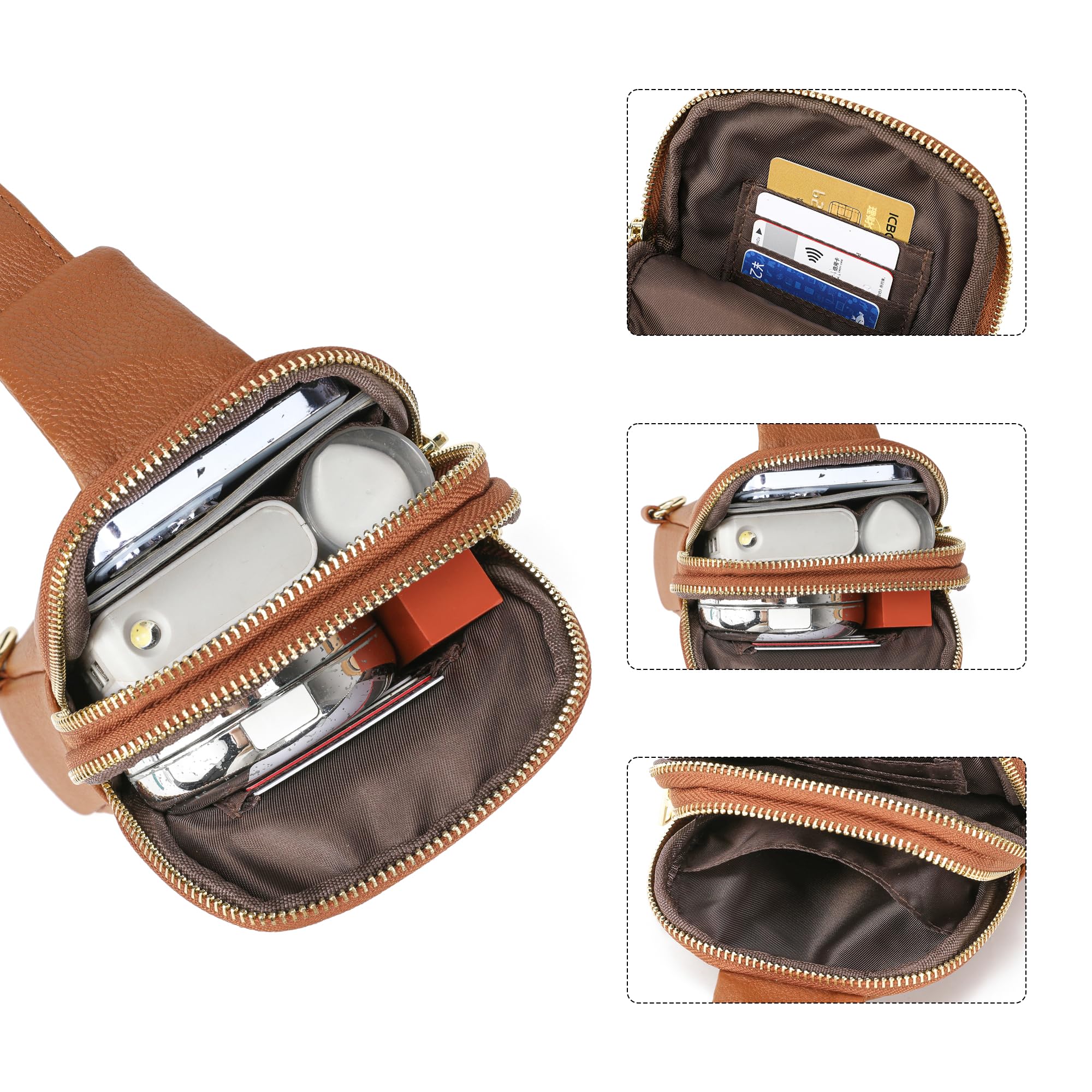 INICAT Genuine Leather Small Crossbody Sling Bag for Women - Stylish Fanny Pack Purse for Travel, Shopping & Everyday Use