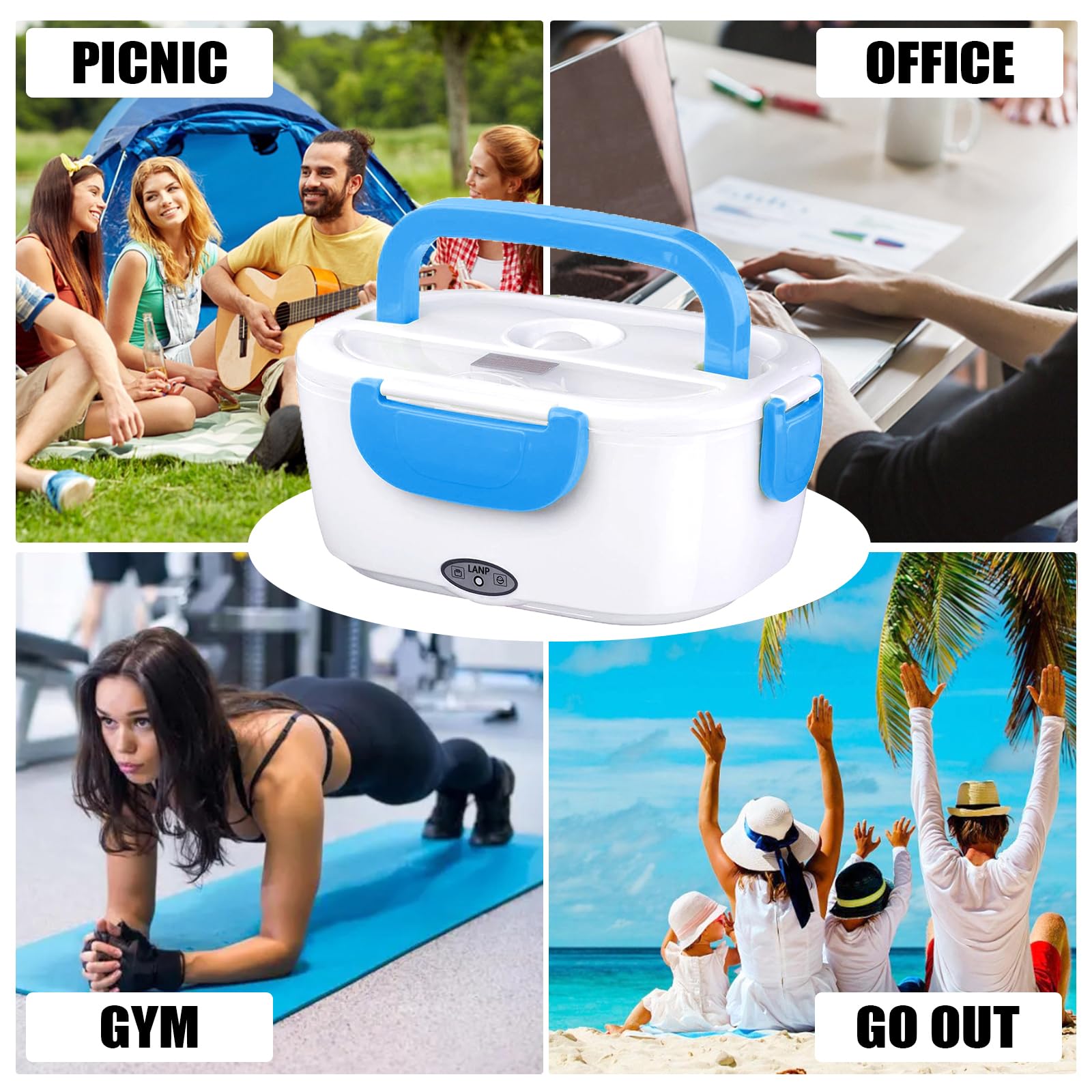 INVODA Electric Lunch Box 110V Portable Food Warmer - Insulated Bento Box for Office, Travel & Home - Reusable Hot Meal Container (Blue) - Perfect for Commuting, Camping & Workplace Meals