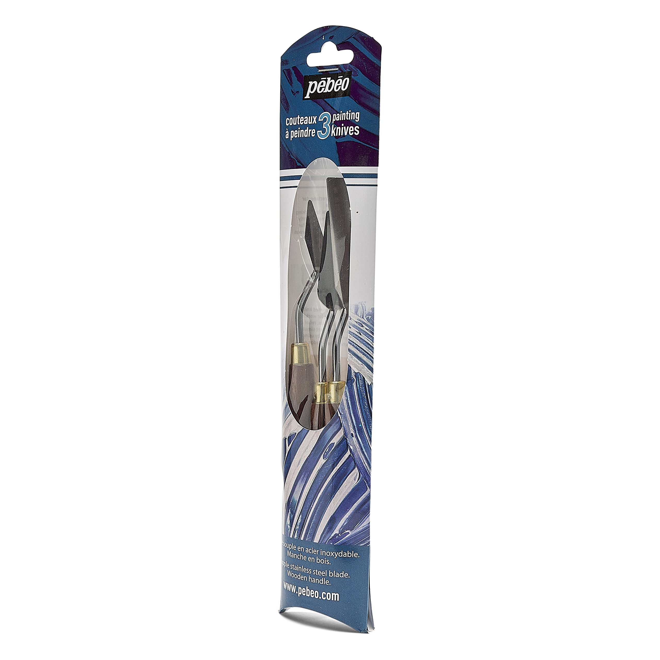 Pebeo Set of 3 Professional Painting Knives for Oil & Acrylic Art - Perfect for Canvas Texturing, Palette Mixing & Fine Detailing