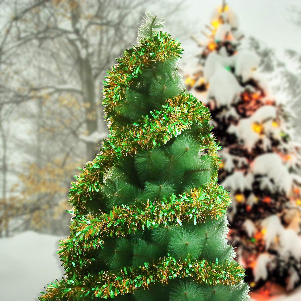 CCINEE 33ft Green Tinsel Christmas Garland - Premium Twisted Hanging Decor for Holiday Trees, Weddings, Birthday Parties & Home Decoration | Perfect for Xmas Decor, Party Backdrops & Festive Room Decorating