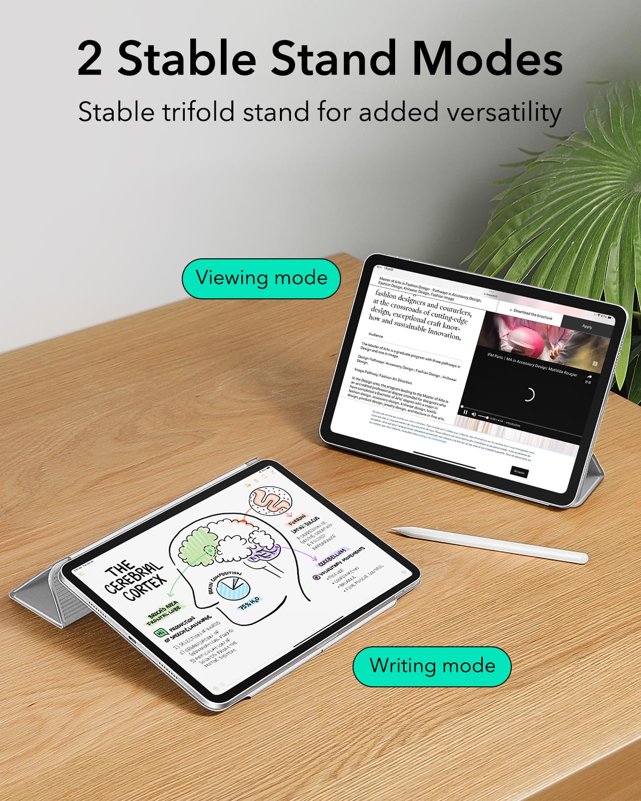 ESR Magnetic iPad Air 11 Inch Case for M3/M2 (2025/2024/2022/2020 Models) - Slim Trifold Stand Cover with Pencil Pro & USB-C Pencil Support, Durable Protective Shell in Grey - Perfect for Work, Travel & Home Use