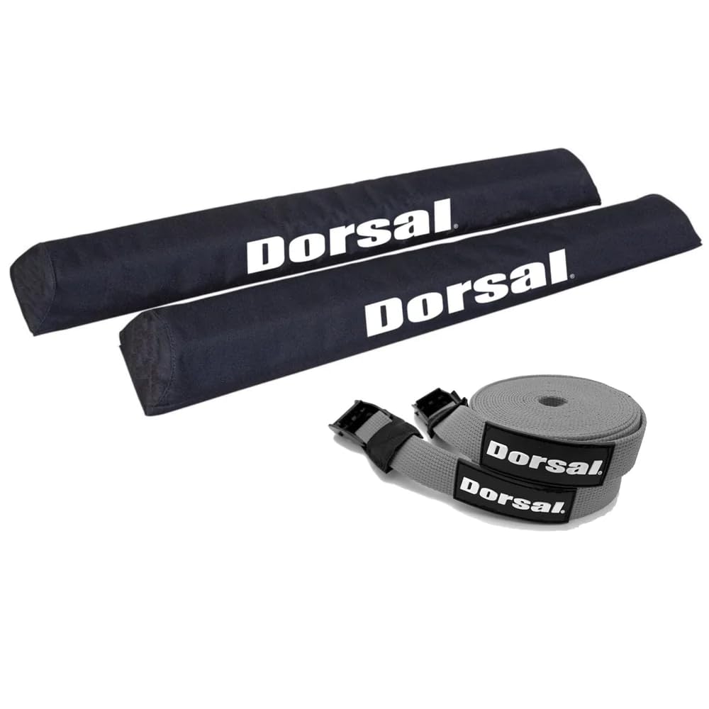 DORSAL Sunguard UV-Resistant Aero Roof Rack Pads with 15 ft Straps - No Fade Black PVC for Car, Surfboard, Kayak, SUP, Snowboard (20 Inch) - Perfect for Road Trips, Beach Adventures & Winter Sports