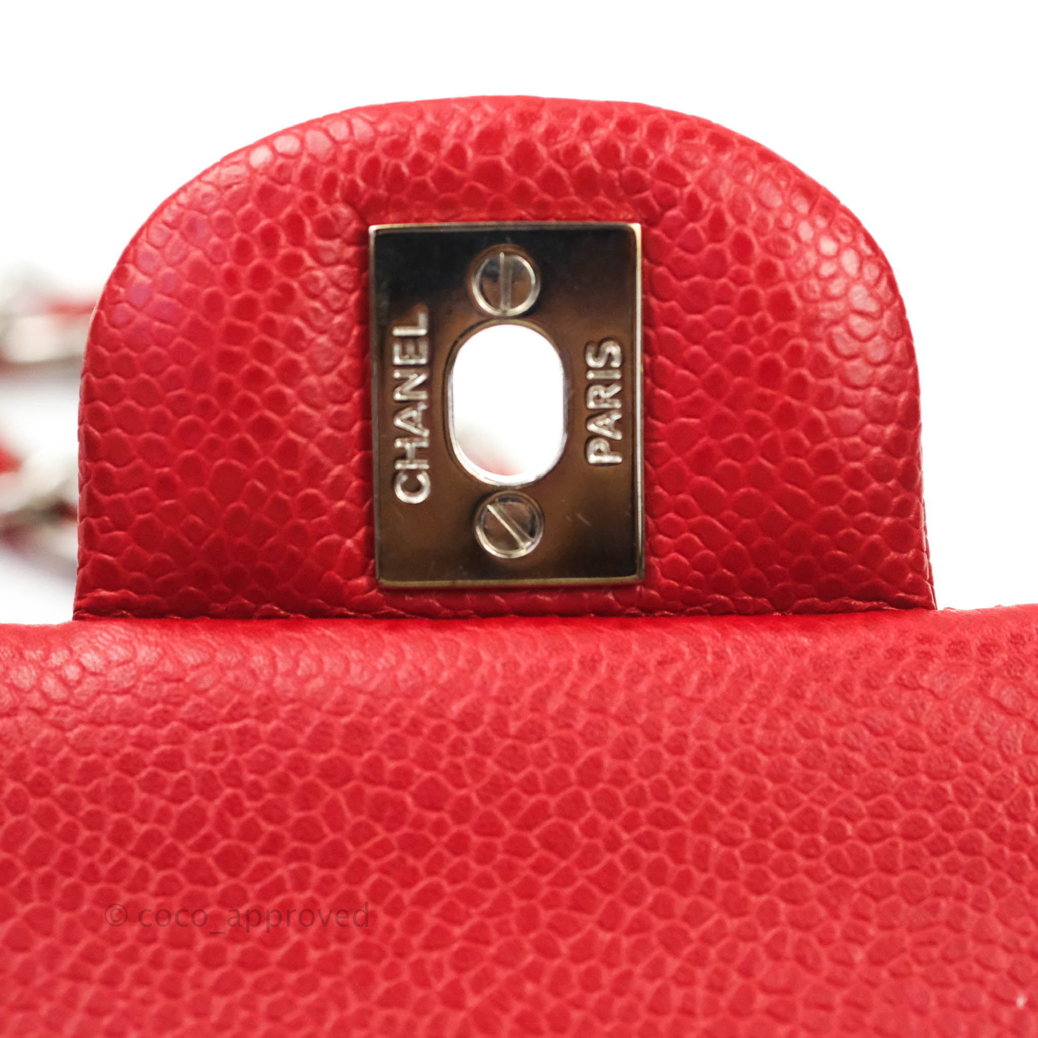 Chanel Classic Medium Double Flap Bag in Red Caviar Leather with Silver Hardware - Luxury Designer Handbag for Women, Perfect for Parties, Work & Everyday Use