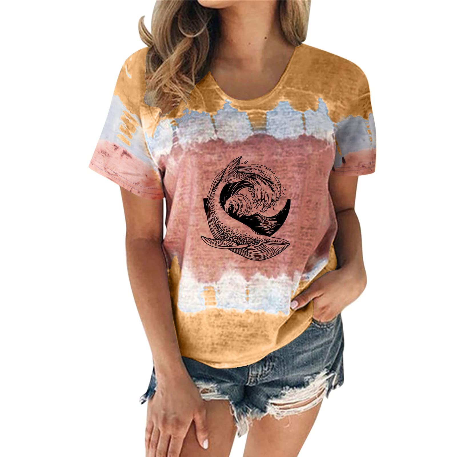 iOPQO Women's Summer Casual V-Neck Rolled Short Sleeve Loose Side Split T-Shirt Tops - Khaki (Medium) | Comfortable & Stylish for Beach, Vacation & Everyday Wear