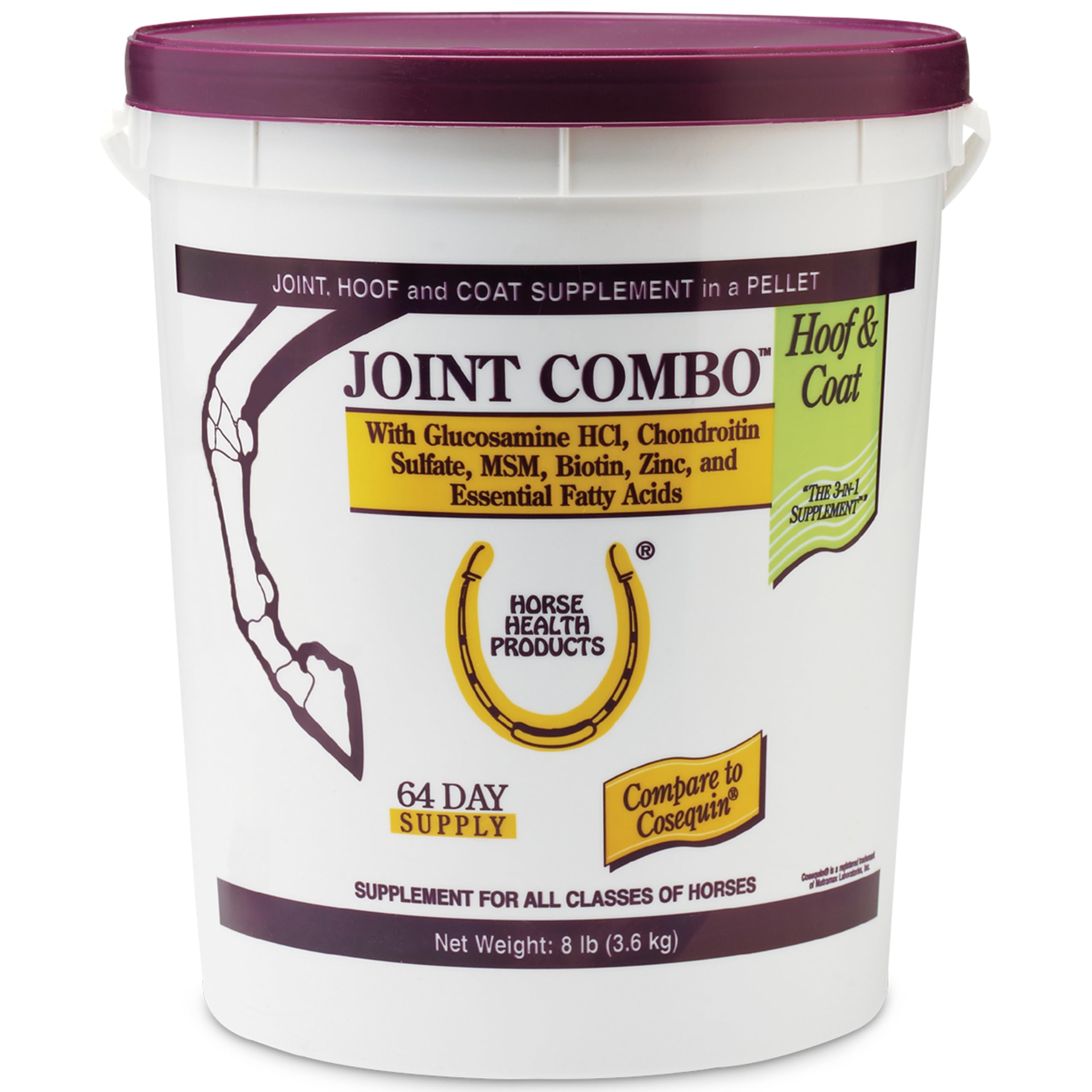 Farnam Horse Health Joint Combo Hoof & Coat Supplement - 3-in-1 Formula for Joint, Hoof & Coat Care - 8 lb (64 Day Supply) - Ideal for Performance Horses, Senior Horses & Everyday Equine Wellness