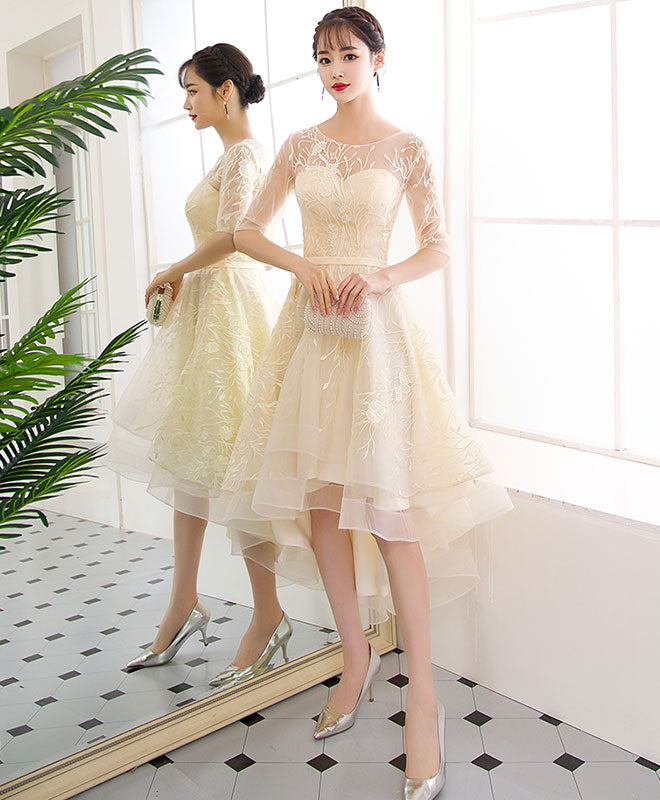 Elegant Champagne Tulle Lace Short Prom Dress for Homecoming - Perfect for Parties, Dances & Special Occasions