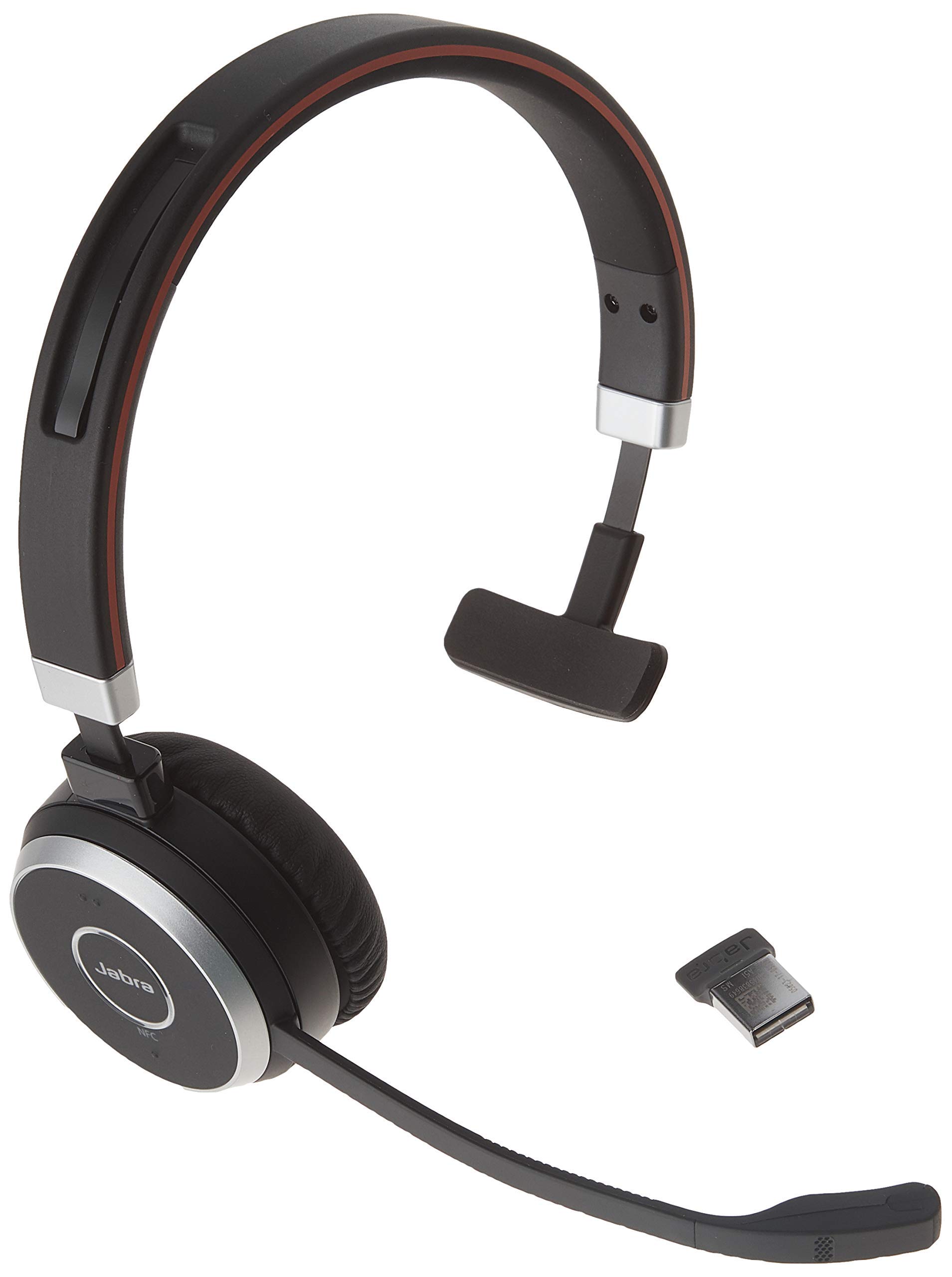 Jabra Evolve 65 MS Mono Wireless Headset - Noise Cancelling Bluetooth Headphones for Office & Music (Renewed) - Perfect for Remote Work, Calls & Online Meetings