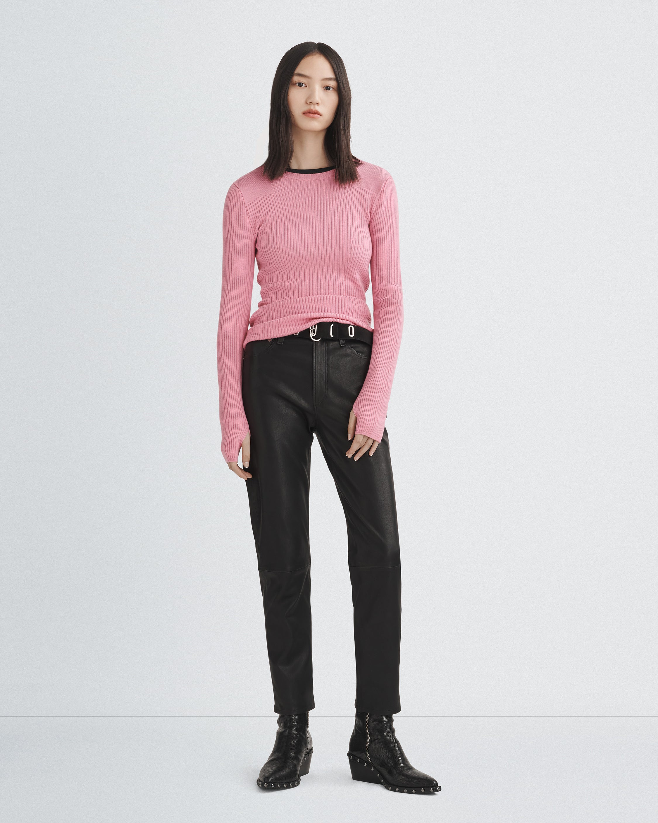 Audrina Crew Fuchsia Women's Casual Long Sleeve T-Shirt - Soft Cotton Comfort Fit for Everyday Wear, Work & Outfits