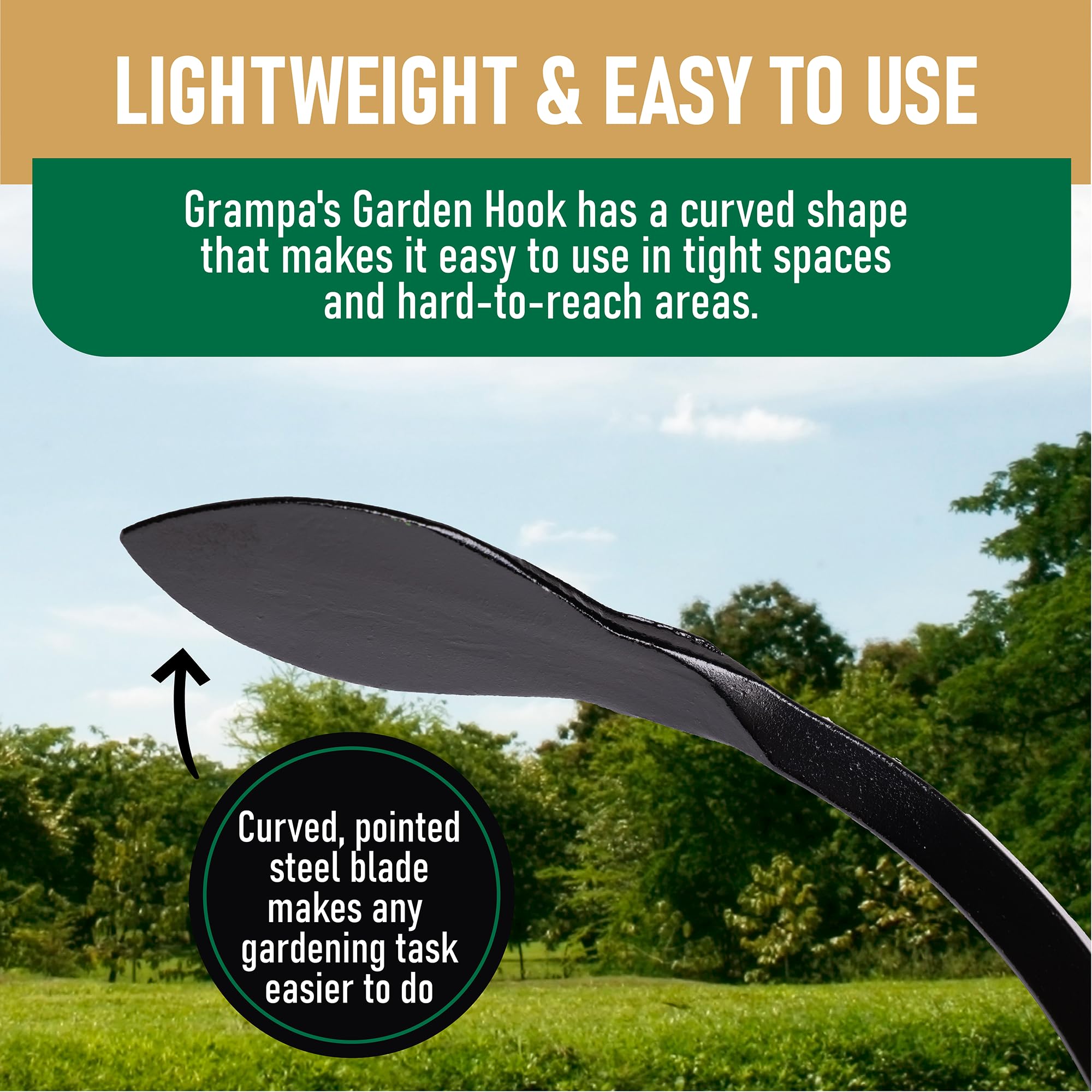 Grampa's Garden Hook - Heavy Duty Weed Puller Tool & Hand Cultivator for Gardening - Multi-Purpose Tool as Cultivator, Hand Tiller, Weeder & Edging Tool - Lightweight Durable Design for Easy Weed Removal & Soil Cultivation - Perfect for Home Gardens, Flower Beds & Lawn Care