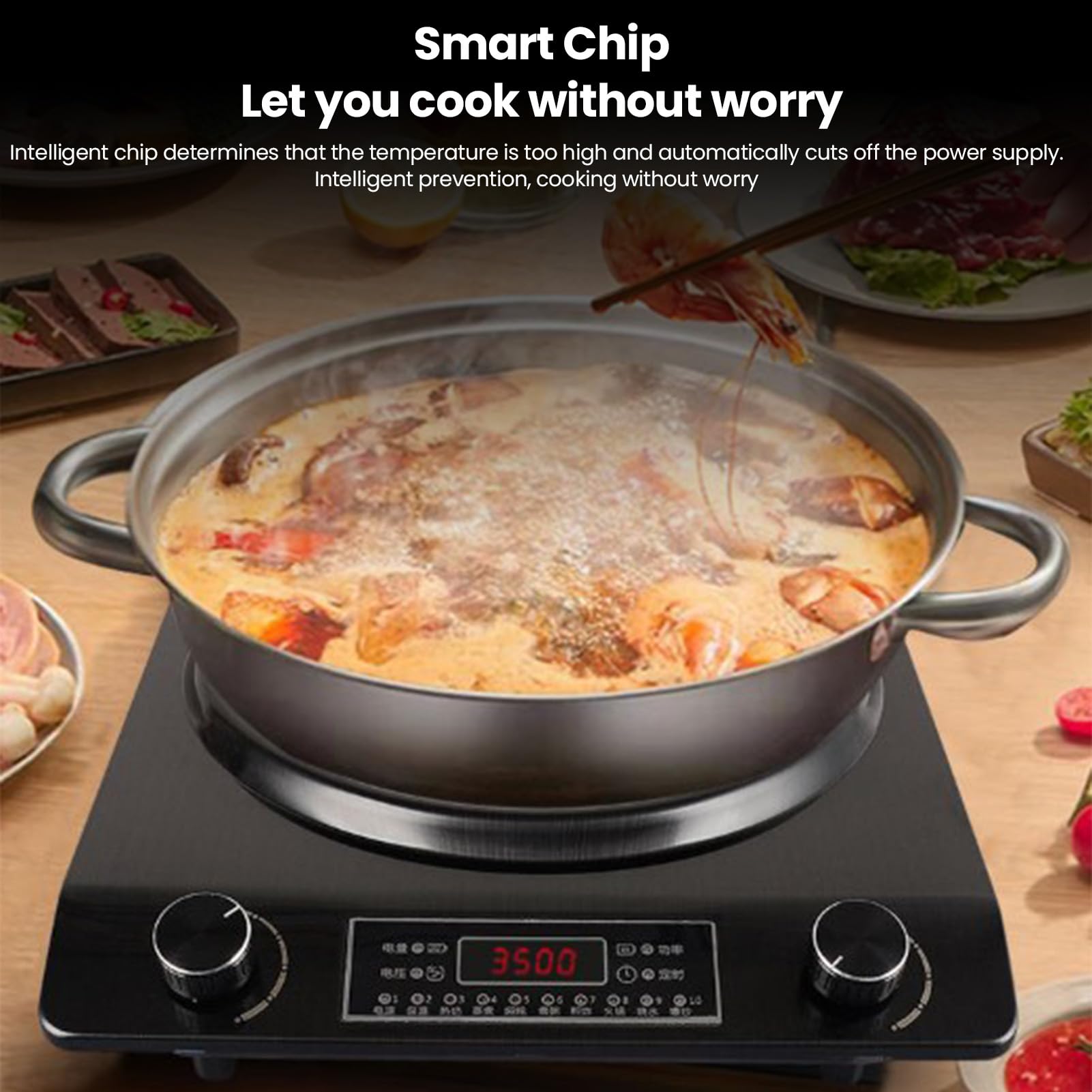 3500W Portable Induction Cooktop with Smart Touch Panel - Aluminum ABS Countertop Induction Cooker for Home Kitchen (110V US Plug) | Perfect for Small Spaces, Dorm Rooms, RV Cooking & Outdoor Use