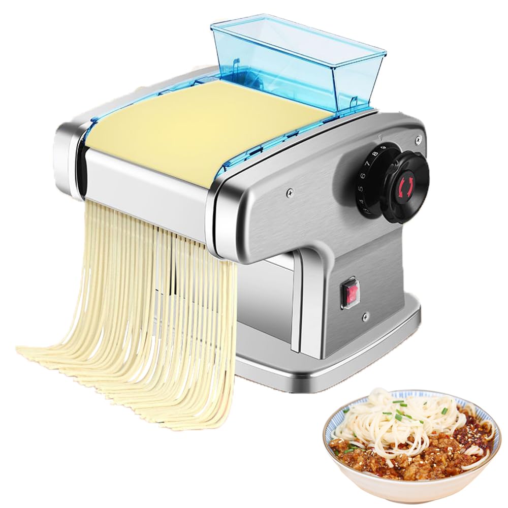Electric Pasta Maker Machine - Automatic Noodle Press with 4 Stainless Steel Blades (2mm/2.5mm/4mm/9mm) | Adjustable Thickness Dough Roller for Homemade Pasta | Perfect for Italian Cuisine, Family Dinners & Restaurant-Style Dishes