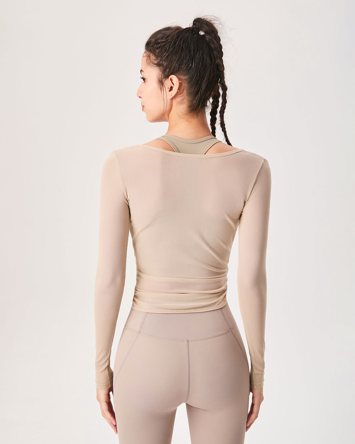 Khaki Surplice Long Sleeve Light Support Cover Up - Beach Dress, Swimwear Cover, Resort Wear for Women