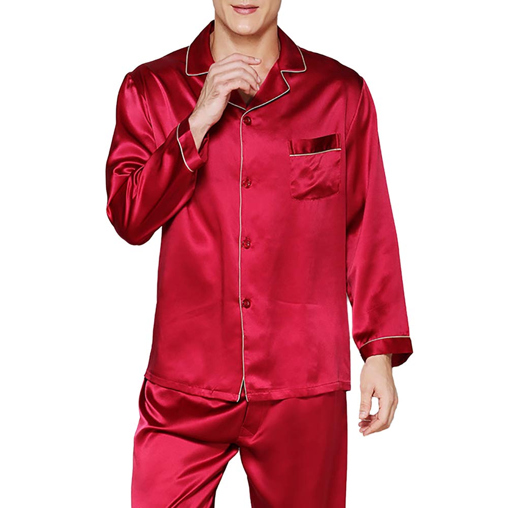100% Pure Silk Men's Pajama Set - Classic Button Down Sleepwear & Lounge Wear for Comfortable Nights - Perfect for Bedtime, Relaxing at Home, and Luxury Gifts