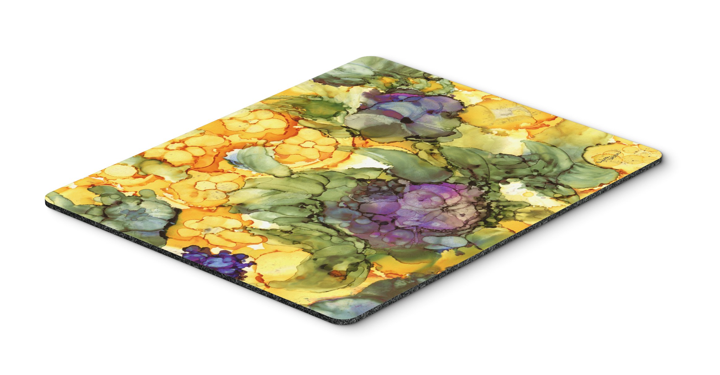 Caroline's Treasures 8958MP Purple & Yellow Abstract Flower Mouse Pad - Large Washable Non-Slip Desk Mat for Home Office, Gaming & Computer Work | Heat Resistant Hot Pad & Trivet for Kitchen Use