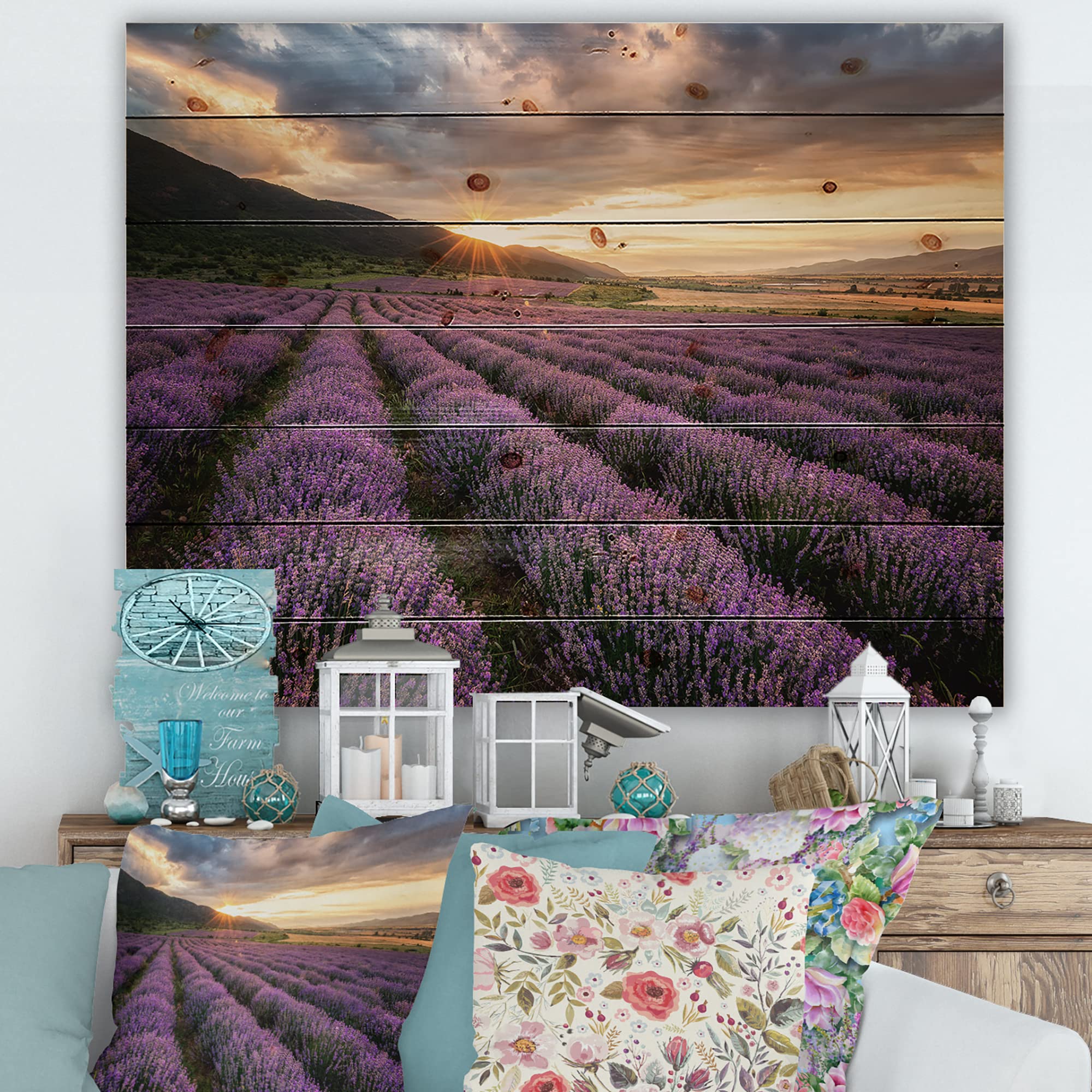 Lavender Field Wood Wall Art - Farmhouse Decor for Living Room & Bedroom
