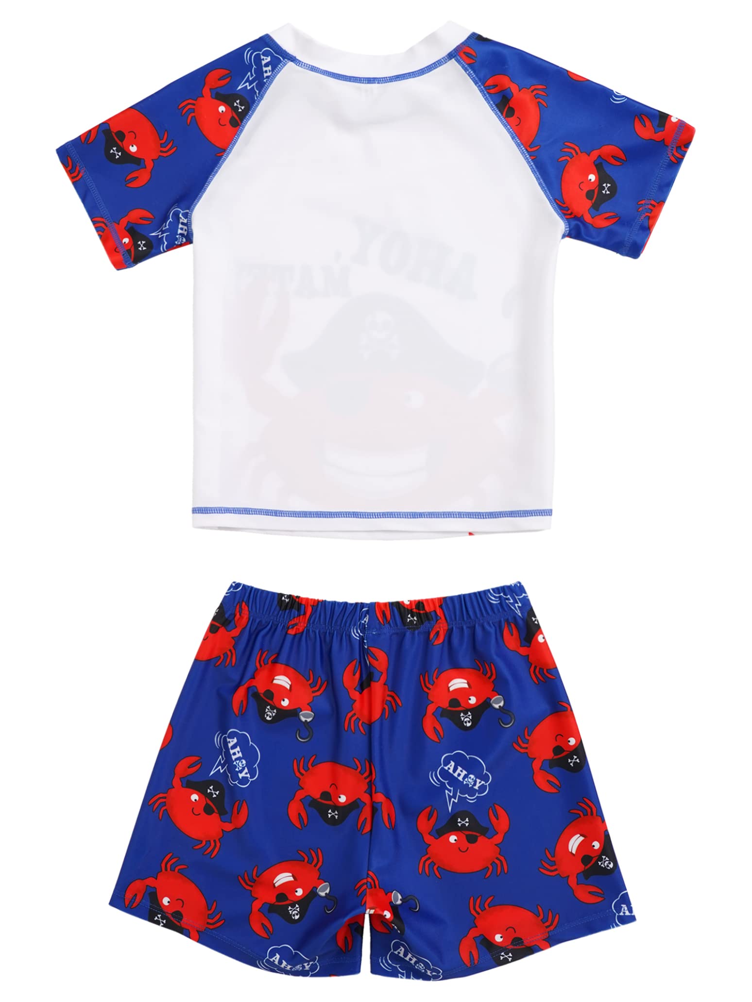 Boys' 2-Piece Rash Guard Swim Set with UPF 50+ Protection - Cartoon Short Sleeve Swim Shirt & Trunks for Surfing, Swimming & Beach Activities