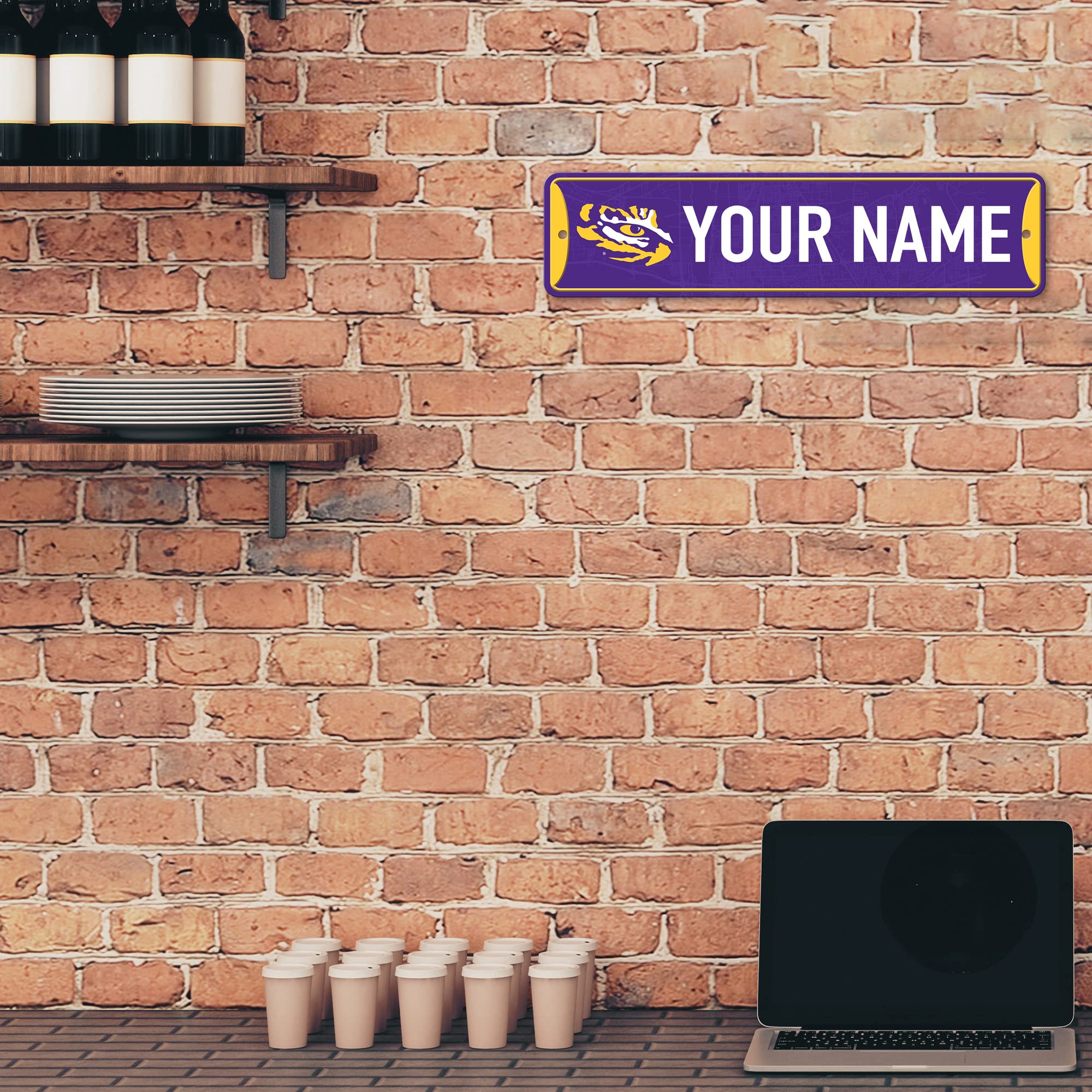Rico Industries NCAA LSU Tigers Personalized Metal Street Sign 4x15 Inches - Custom Home Decor for Bedroom, Office, Man Cave - Perfect for College Football Fans & Sports Themed Rooms
