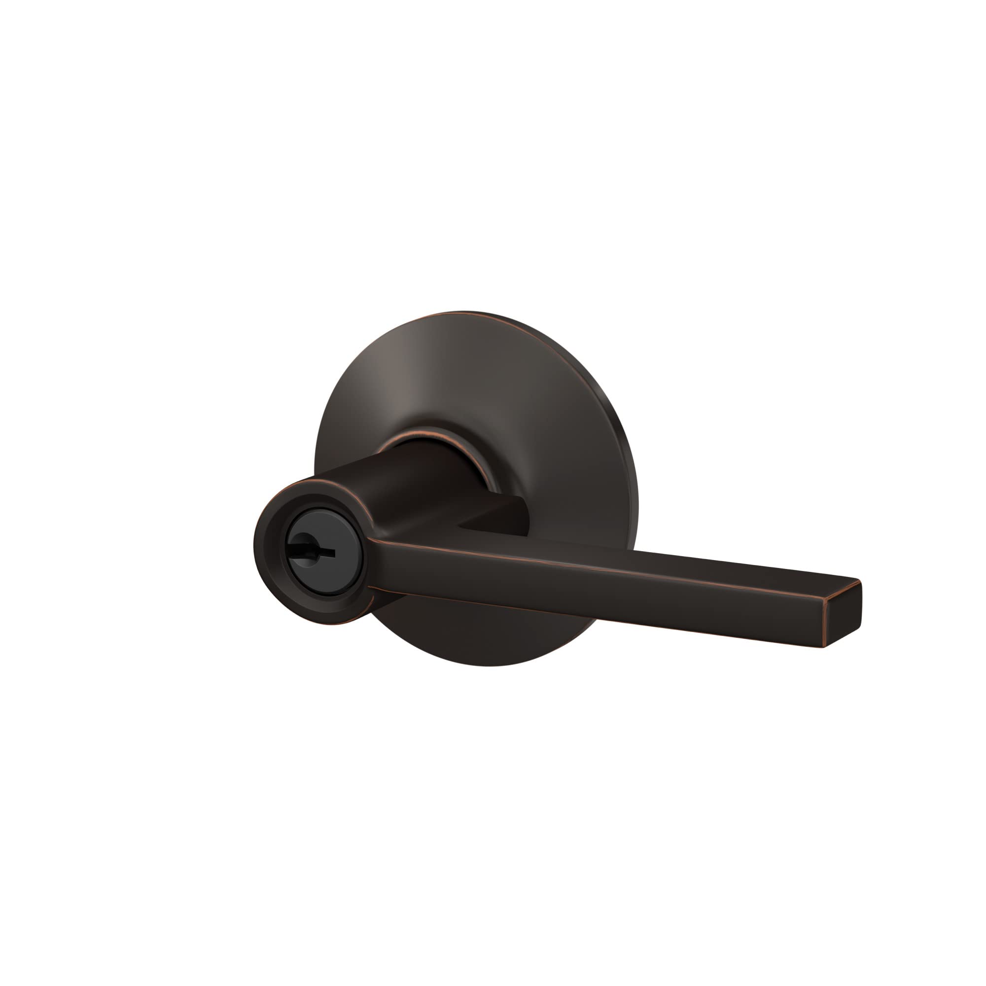 Schlage F51A LAT 716 Latitude Keyed Entry Door Lever Lock in Aged Bronze - Secure Your Home with Stylish Front Door Hardware for Residential & Commercial Use