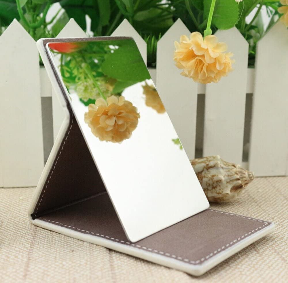 Shatterproof Stainless Steel Ultrathin Folding Travel Mirror - Compact Makeup Mirror with PU Leather Case for Women & Men - Perfect for Travel, Camping, Emergency Signaling & Daily Use at Home, Office or Gym